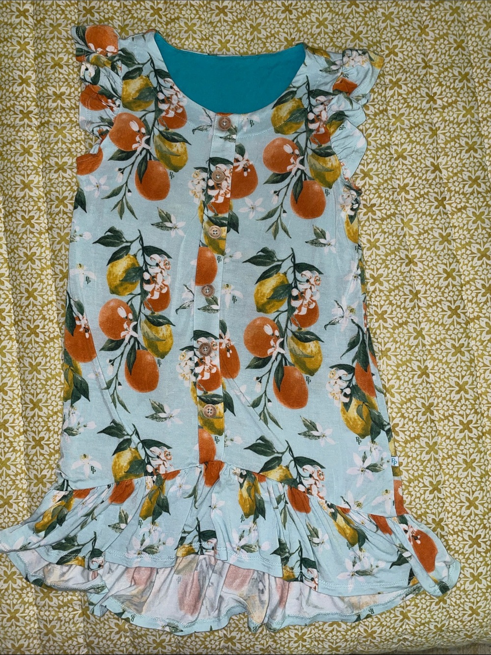 Posh Peanut Blue Orange Lemon Floral Ruffle Nightgown
